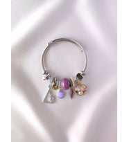 Pandora Model Charm Bileklik Beyaz İstiridyeli Deniz Kabuklu Çelik Kadın Bilezik (Mor)