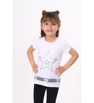 Toontoy  Kız Çocuk T-Shirt Yıldız Baskı (Beyaz)