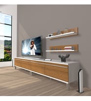 Decoraktiv Eko 220T Mdf Krom Ayaklı Tv Ünitesi Tv Sehpası (Beyaz - Ceviz)