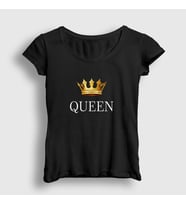 Presmono Kadın Beyaz Queen Kraliçe T-Shirt 386123tt (Siyah)