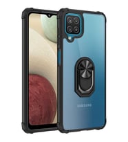 Galaxy M12 Kılıf Şeffaf Kenarları Renkli Manyetik Yüzüklü Zırh Silikon (Siyah)