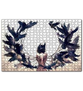 Cakapuzzle Çıplak Kadın ve Zincirli Kargalar  Puzzle Yapboz MDF (Ahşap) (1000 Parça)