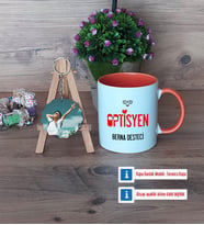 Optisyen Kupa Bardak Beyaz ve Fotoğraflı Ahşap Anahtarlık Hediye (Model 13)