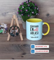 Ablaya Hediye Kupa Bardak Beyaz ve Fotoğraflı Ahşap Anahtarlık Hediye (Model 7)