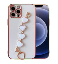 Ally iPhone 12 Pro Max 6.7inç Kılıf Kalp Bileklik Tutuculu Lüx Silikon Askılı Kılıf (Beyaz)