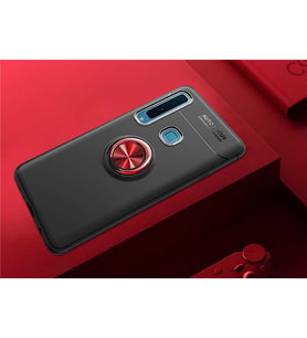 Samsung Galaxy A9 2018 Kılıf Yüzüklü Magnetli Ravel Case (Siyah-Kırmızı)