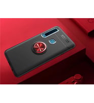 Samsung Galaxy A9 2018 Kılıf Yüzüklü Magnetli Ravel Case (Siyah-Kırmızı)