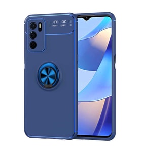 Oppo A16 Kılıf Standlı Yüzüklü Manyetik Silikon (Mavi)