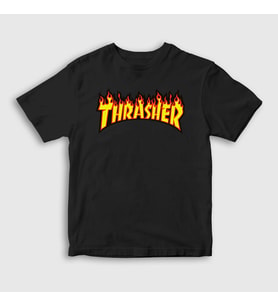 Presmono Unisex Çocuk Beyaz Logo V1 Thrasher T-Shirt 278182tt (Siyah)