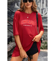 Unisex Chiago Baskılı T-shirt (Kırmızı)