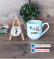 Polis Kupa Bardak Beyaz ve Fotoğraflı Ahşap Anahtarlık Hediye (Model 5)