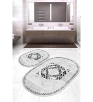 Dijital Baskılı Kaymaz Taban Yıkanabilir Oval 2'li Klozet Takımı Banyo Paspası NOKZ-SD-1051 (Çok Renkli)