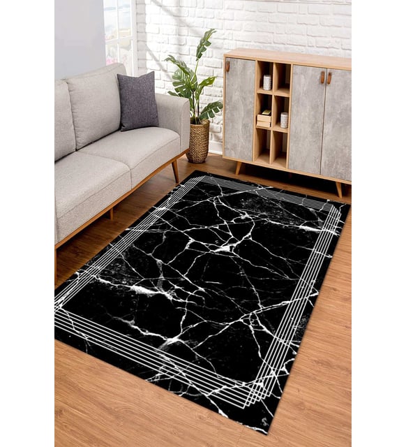 Dijital Kaymaz Taban Yıkanabilir Renkli Salon Halısı Mutfak Halısı Yolluk ND-SD-1089 (Siyah)