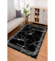 Dijital Kaymaz Taban Yıkanabilir Renkli Salon Halısı Mutfak Halısı Yolluk ND-SD-1089 (Siyah)