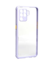 Oppo Reno 5 Lite Kılıf Kenar Renkli Sararmaz Şeffaf Kapak (Mor)
