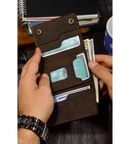 Jewelmim Koyu Kahverengi Crazy Yatay %100 Gerçek Deri Erkek Cüzdanı Hakiki Deri Cüzdan & Kartlık - DR1129KK