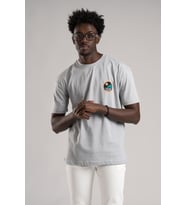 FBI Yarım Oversize (Hafif Bol Kesim) Arkası Baskılı Pamuklu T-shirt (Gri)