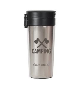 İsme Özel Premium Çelik Termos Bardak Kilitli Kapaklı 350 ML - Camping (Krom)