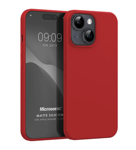 Microsonic Matte Silicone Apple iPhone 15 Plus Kılıf Siyah (Kırmızı)