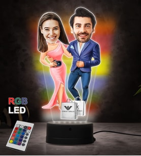Kişiye Özel Fotoğraflı En Mutlu Çift Tasarımlı Karikatür 3D Led Lamba (RGB)