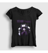 Presmono Kadın Beyaz Titan Tvman Skibidi Toilet T-Shirt 482807tt (Siyah)