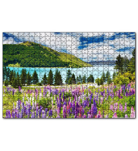 Cakapuzzle Dağ Gölü Bulutlar Ağaçlar Lavantalar  Puzzle Yapboz MDF (Ahşap) (1000 Parça)