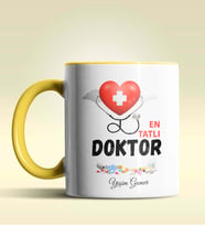 Kişiye Özel En Tatlı Doktor Tasarımlı Turuncu Kupa Bardak (Sarı)