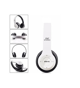P47 Extra Bass Wireless Bluetooth Kulaklık 5.0+Edr FM Radyo (Beyaz)
