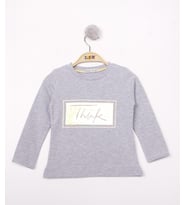 Toontoy Kız Çocuk Think Varaklı T-Shirt ( Gri-Melanj)