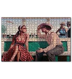 Cakapuzzle Kırmızı Puantiyeli Elbiseli Kız ve Aşığı  Puzzle Yapboz MDF (Ahşap) (500 Parça)