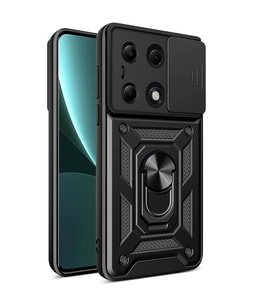 Vendas Xiaomi Poco M6 Pro 4G Kılıf Magnetik Standlı Kamera Korumalı Zore Sürgülü Vega Kapak (Siyah)