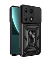 Vendas Xiaomi Poco M6 Pro 4G Kılıf Magnetik Standlı Kamera Korumalı Zore Sürgülü Vega Kapak (Siyah)