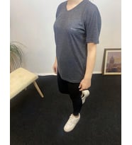 Kadın V Yaka Brooklyn Baskılı Kısa Kollu Tişort SPR24tsk265 (Gri)