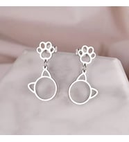 Kişiye Özel 925 Ayar Gümüş Kedi Pati Küpe (Gümüş)