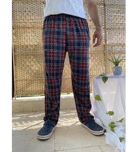 Erkek %100 Pamuk Kareli Beli Lastikli Cepli Pijama Altı  (Bordo)