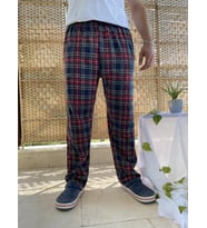 Erkek %100 Pamuk Kareli Beli Lastikli Cepli Pijama Altı  (Bordo)