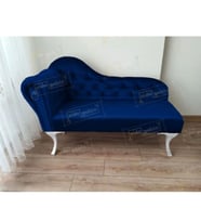 Dekoratif Bihter Koltuk Josefin Puf 130 cm Beyaz Ayak (Lacivert)