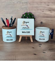 Kadın Yüzme Antrenörü Hediye Sepeti Kupa Bardak T Kulplu, Kalemlik ve Dekoratif Taş Kadın Yüzme Antrenörüne Hediye (Model 2)