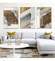 Geometrik Desenli Üçlü Metal Çerçeveli Tablo Seti /S (Gold)