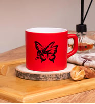 Butterfly  Tasarımlı Renkli Nescafe Fincanları 220 ML (Kırmızı)