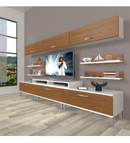 Decoraktiv Ekoflex 8y Slm Krom Ayaklı Tv Ünitesi Tv Sehpası (Beyaz - Ceviz)