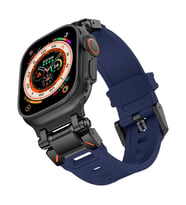 Apple Watch 44mm Titanyum Metal Bağlantı Kitli Silikon Kordon 101 1/2/3/4/5/6/se (Siyah-Mavi)