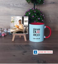 Amcaya Hediye Fotoğraflı Dekoratif Taş, Kupa Bardak Beyaz Hediye (Model 2)