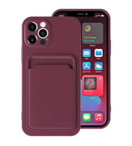 iPhone 12 Pro Max Kılıf ​​Kartlıklı Silikon Dikişli Deri Görünüm (Mürdüm)