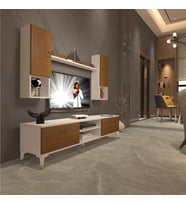 Decoraktiv Eko 5DA Mdf Dvd Gold Tv Ünitesi Tv Sehpası - Parlak Beyaz (Beyaz - Ceviz)