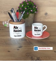 Aile Hekimi Hediyeleri Türk Kahvesi Fincanı Kırmızı, Kalemlik Kişiye Özel Hediye (Model 6)