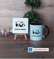 Uykucu Panda Dekoratif Taş, Kupa Bardak Kırmızı Hediye (Model 10)