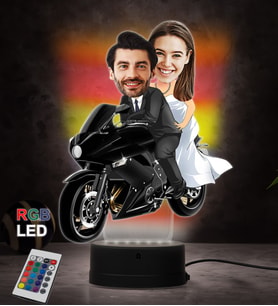 Doğum Günü Hediyesi,Sevgiliye Hediye, Kişiye Özel Fotoğraflı Motorcu Gelin Damat Karikatür 3D Led Lamba (RGB)