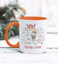 Sınıf Öğretmeni Tasarımlı Kişiye Özel Kupa Bardak (Turuncu)