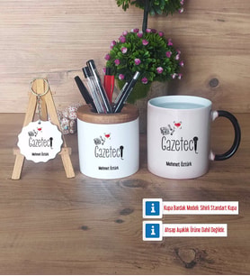 Gazeteci Hediye Sepeti Kalemlik, Kupa Bardak Sihirli, Ahşap Anahtarlık Hediye (Model 1)
